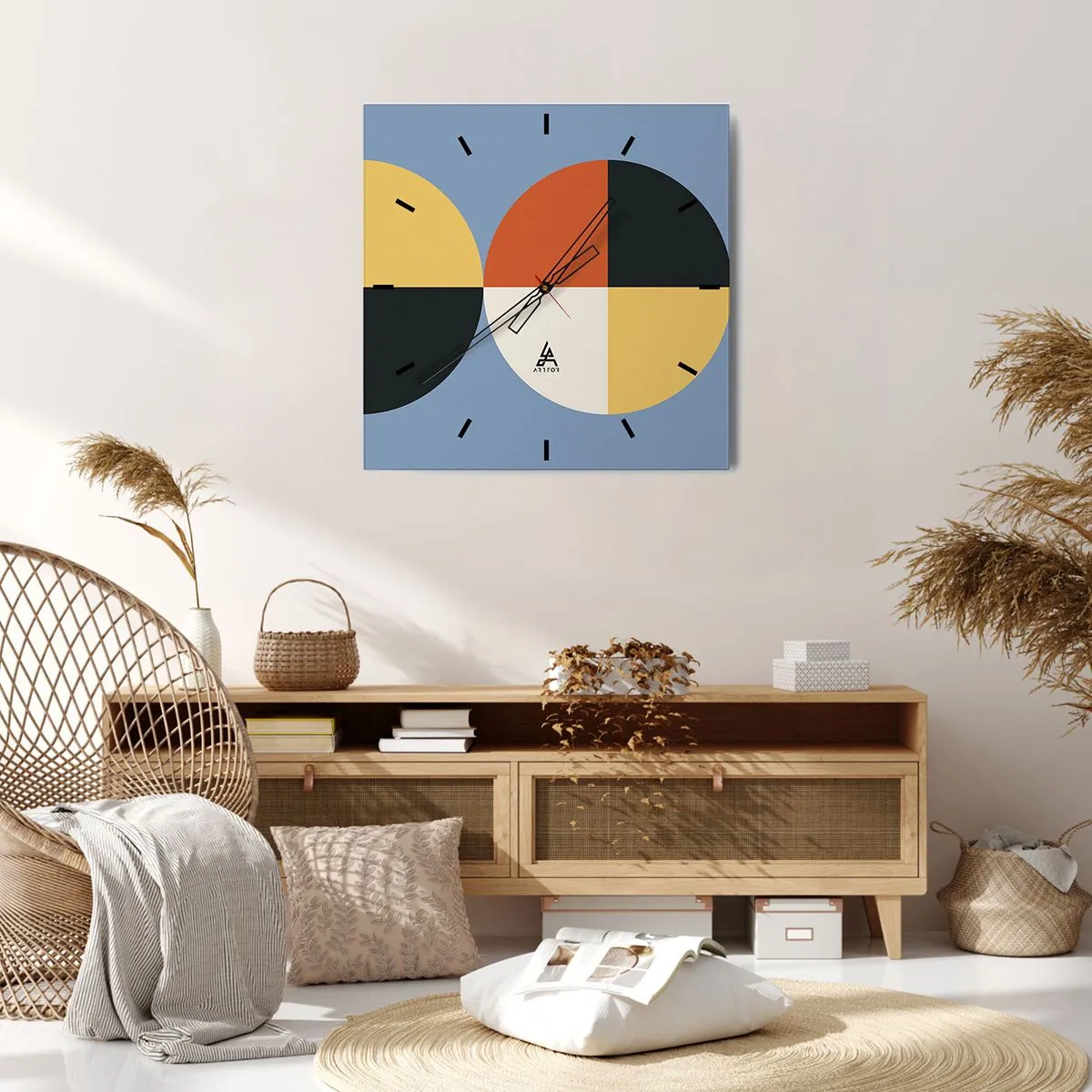 Wanduhr - Glasuhr - Geometrische Kreise auf blauem Hintergrund - 30x30cm - Beobachte und zähle - Moderne Wanddekoration für Wohnzimmer und Schlafzimmer ARTTOR