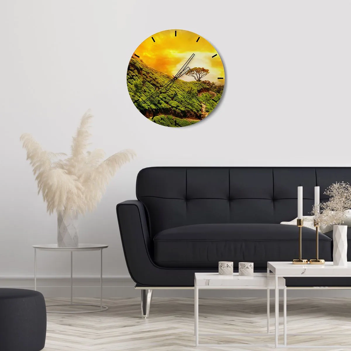 Wanduhr - Glasuhr - Ein gewundener Weg, ein grüner Hang - 40x40 cm