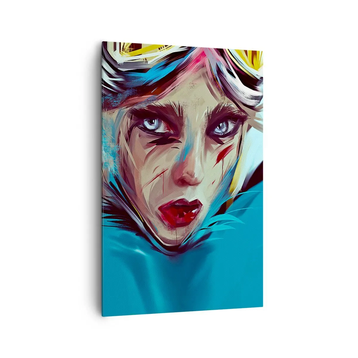 Bild auf Leinwand - Leinwandbild - Porträt einer Frau in dynamischen Farben und einem abstrakten Stil - 80x120cm - Strassenkämpferin - Moderne Wanddekoration für Wohnzimmer und Schlafzimmer ARTTOR