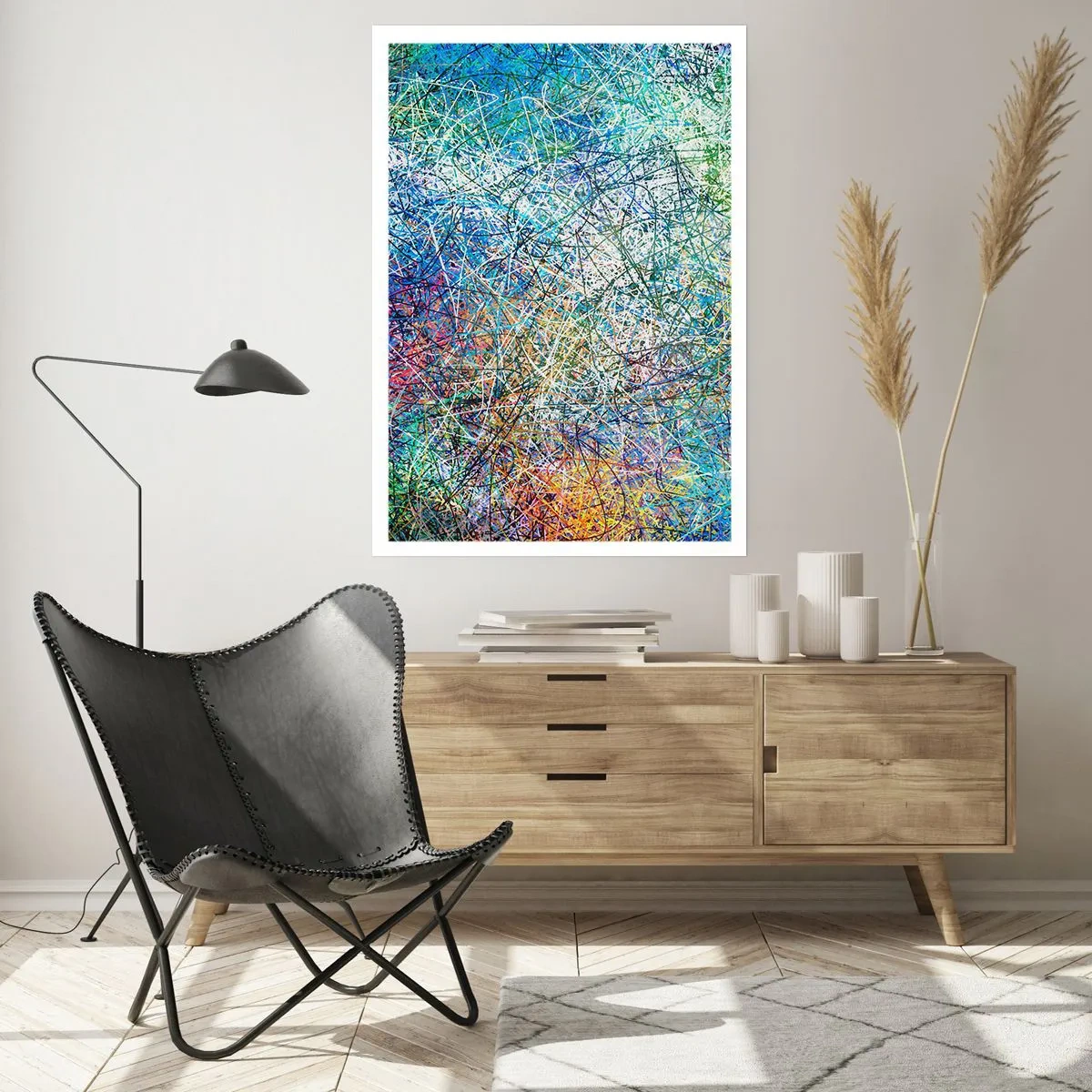 Poster - Farbenfrohe Abstraktion mit dynamischen Linien und Blautönen - 50x70cm - Es ist nicht so einfach - Moderne Wanddekoration für Wohnzimmer und Schlafzimmer ARTTOR