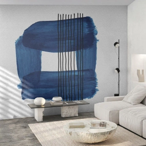 Fototapete Premium Canvas - Abstraktes Muster in Blautönen mit schwarzen Linien - 100x70cm - Blaue und schwarze Komposition - Moderne Wanddekoration für Wohnzimmer und Schlafzimmer ARTTOR