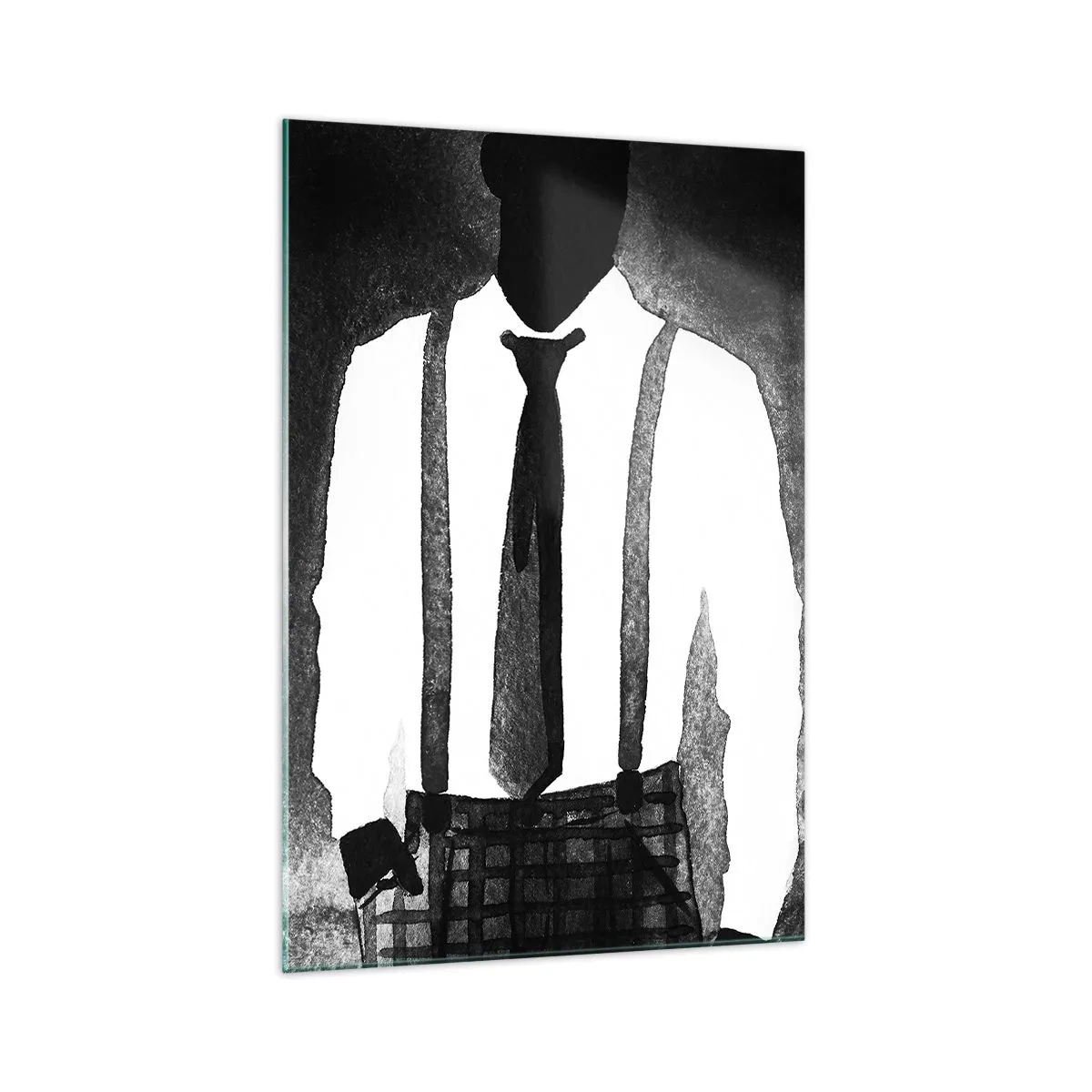 Glasbild - Bild auf glas - Charaktere im Noir-Stil, schwarz-weiße Eleganz und Mysterium - 70x100cm - In Noir-Atmosphäre - Moderne Wanddekoration für Wohnzimmer und Schlafzimmer ARTTOR