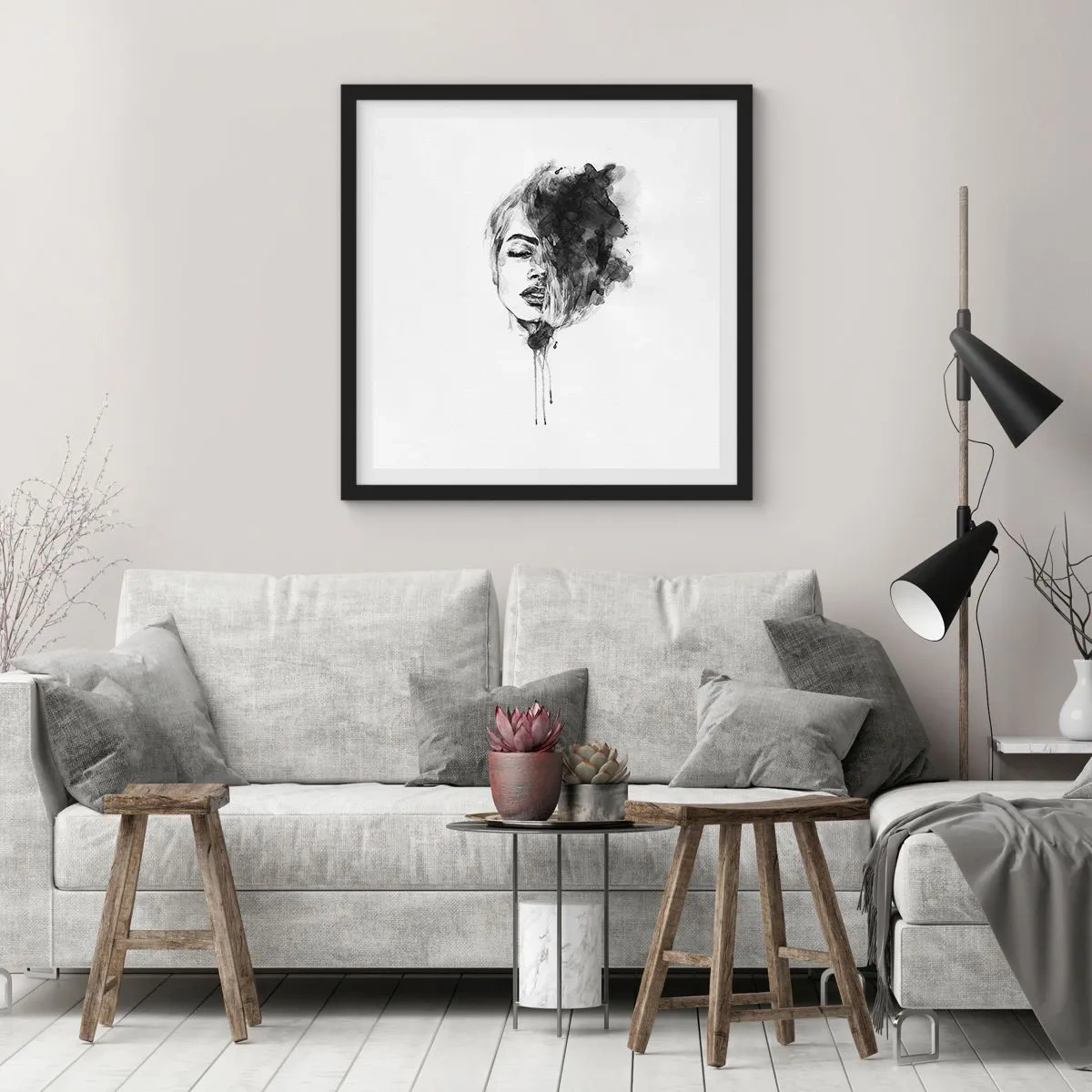 Poster in einem schwarzem Rahmen - Wovon träumt das Mädchen - 40x40 cm