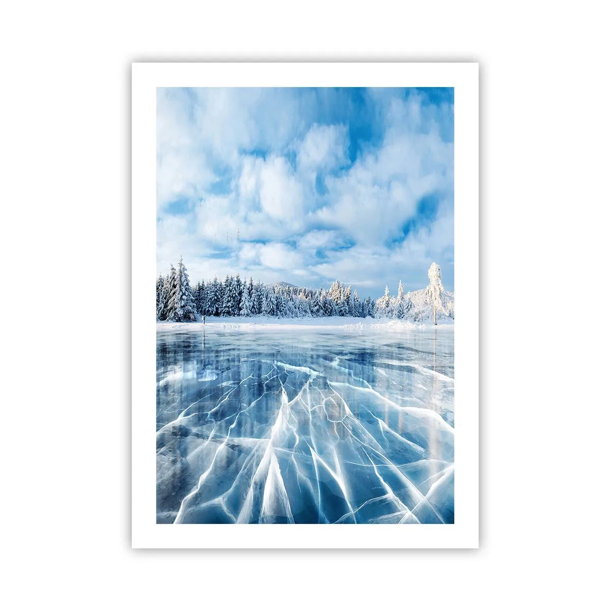 Poster - Ein zugefrorener See in einer Winterlandschaft - 50x70cm - Eine schillernde und kristallklare Aussicht - Moderne Wanddekoration für Wohnzimmer und Schlafzimmer ARTTOR