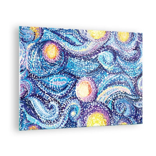 Glasbild - Bild auf glas - Eine abstrakte Interpretation der Sternennacht in intensiven Farben - 70x50cm - Aus einem Gemälde von van Gogh - Moderne Wanddekoration für Wohnzimmer und Schlafzimmer ARTTOR