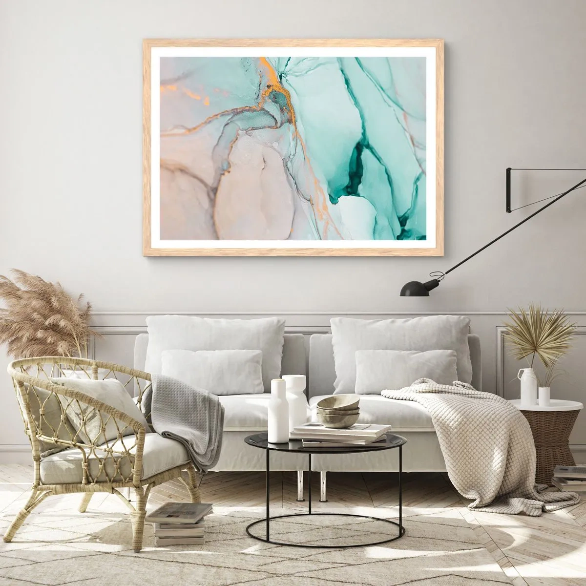 Poster in einem Rahmen aus heller Eiche - Ein Tanz der Formen und Farben - 40x30 cm