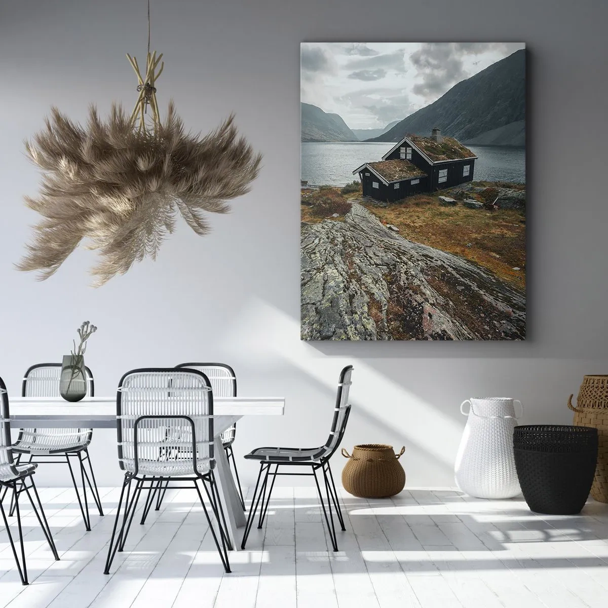 Bild auf Leinwand - Leinwandbild - Sommerresort am Fjord - 70x100 cm