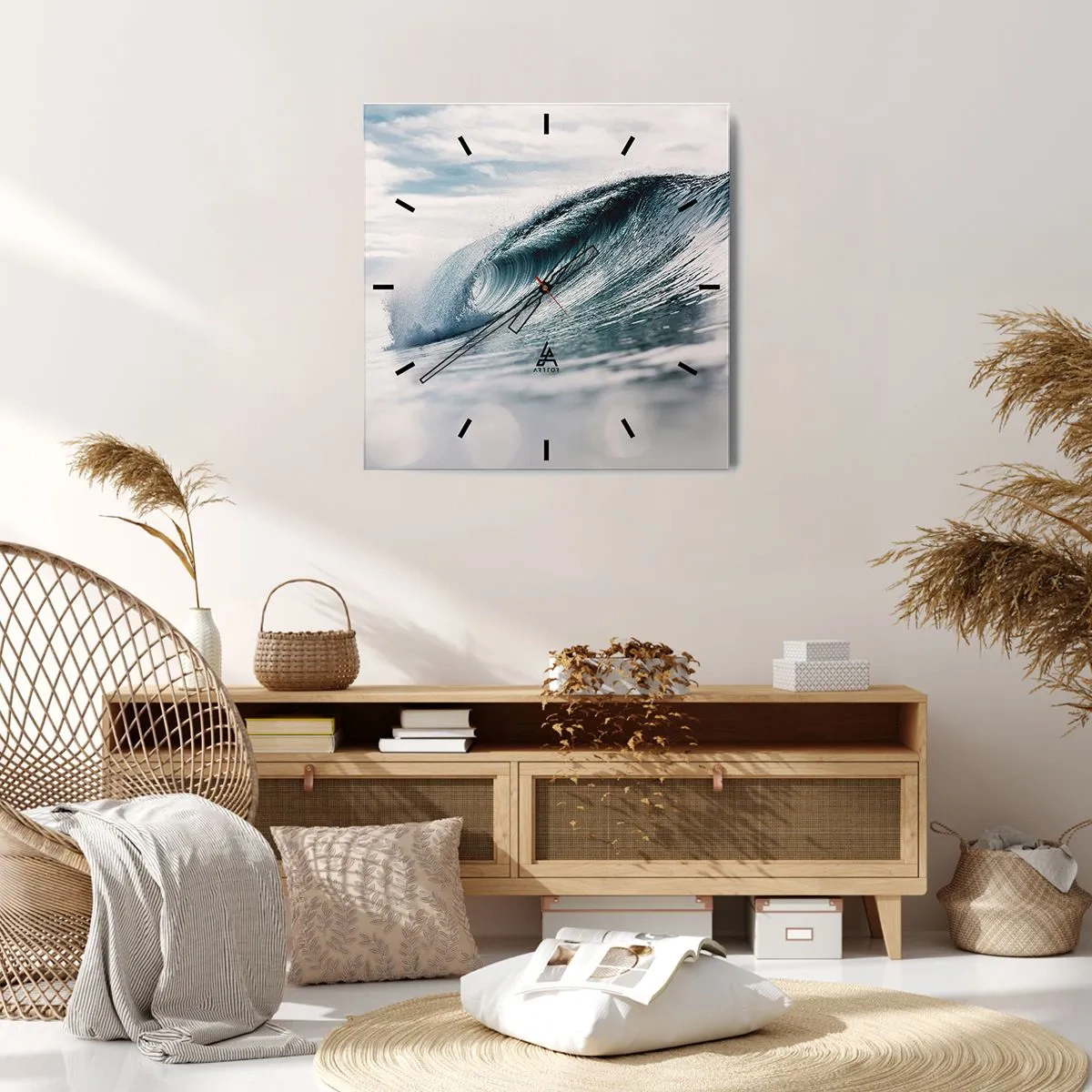 Wanduhr - Glasuhr - Eine Meereswelle, eingefangen in einem dynamischen Moment vor dem Himmel - 30x30cm - Wasserspitze - Moderne Wanddekoration für Wohnzimmer und Schlafzimmer ARTTOR
