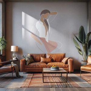 Fototapete Premium Canvas - Ein minimalistisches Frauenporträt in Pastellfarben. - 100x70cm - Umriss der Anmut - Moderne Wanddekoration für Wohnzimmer und Schlafzimmer ARTTOR