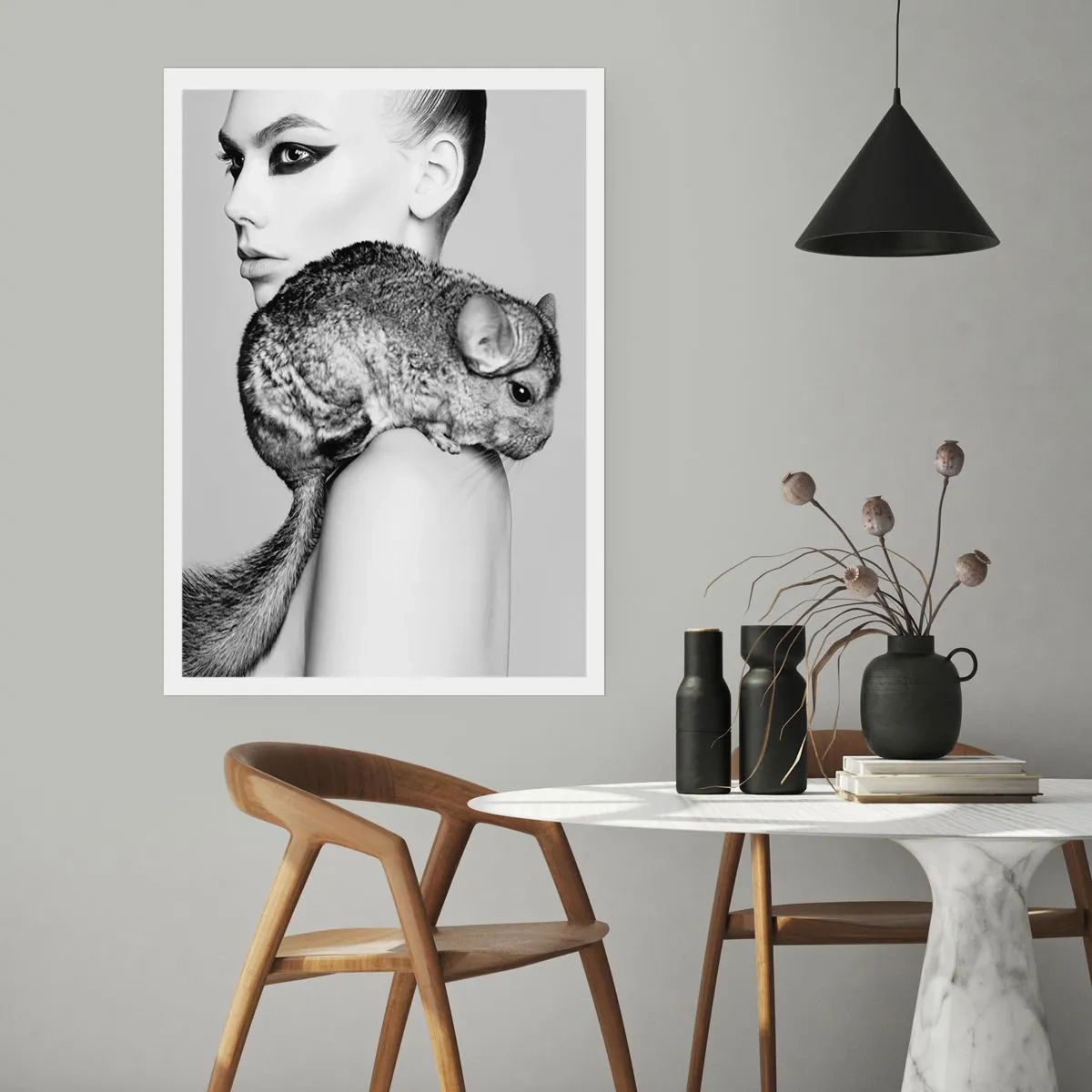 Poster - Dame mit einem Chinchilla - 40x50 cm