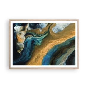 Poster in einem Rahmen aus heller Eiche - Blau - Gelb - gegenseitige Beeinflussung - 100x70 cm