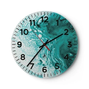 Wanduhr - Glasuhr - Verschmelzen in Weiß und Türkis - 30x30 cm