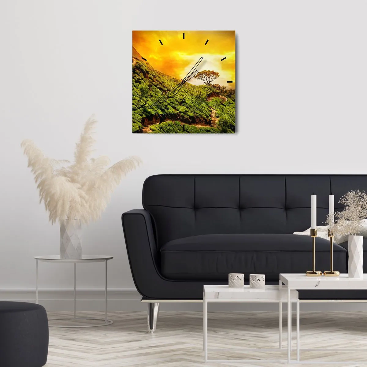 Wanduhr - Glasuhr - Ein gewundener Weg, ein grüner Hang - 40x40 cm