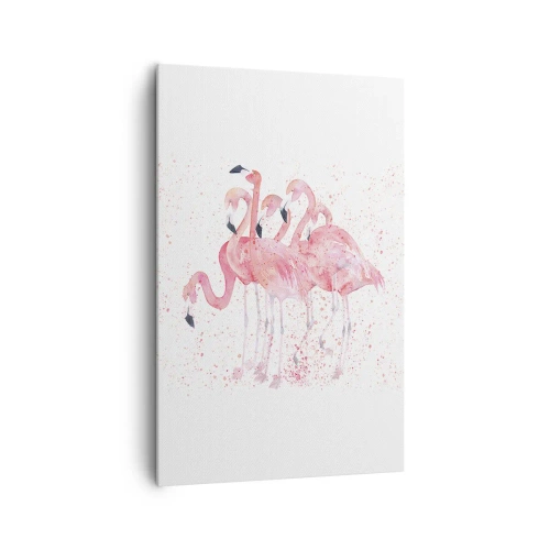 Bild auf Leinwand - Leinwandbild - Rosa Flamingos im künstlerischen Aquarellstil - 80x120cm - Rosa Ensemble - Moderne Wanddekoration für Wohnzimmer und Schlafzimmer ARTTOR