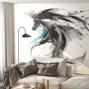 Fototapete Standard Eco - Schwarzer Prinz Galopp - Tiere, Pferd, Grafik - 250x175 cm