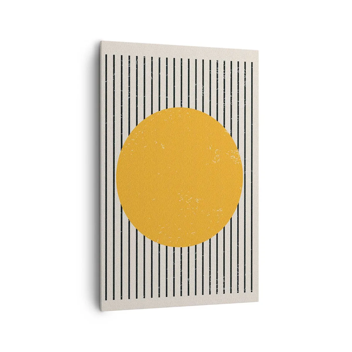 Bild auf Leinwand - Leinwandbild - Ein gelber Kreis auf einem Hintergrund aus schwarzen und weißen horizontalen Linien - 80x120cm - Die Kraft der Einfachheit - Moderne Wanddekoration für Wohnzimmer und Schlafzimmer ARTTOR