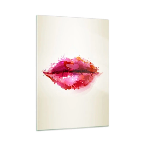 Glasbild - Bild auf glas - Abstrakte Lippen in leuchtenden Farben - 50x70cm - Ein rötlicher Rotton - Moderne Wanddekoration für Wohnzimmer und Schlafzimmer ARTTOR