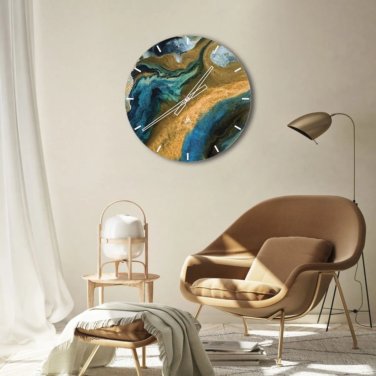 Wanduhr - Glasuhr - Blau - Gelb - gegenseitige Beeinflussung - 40x40 cm