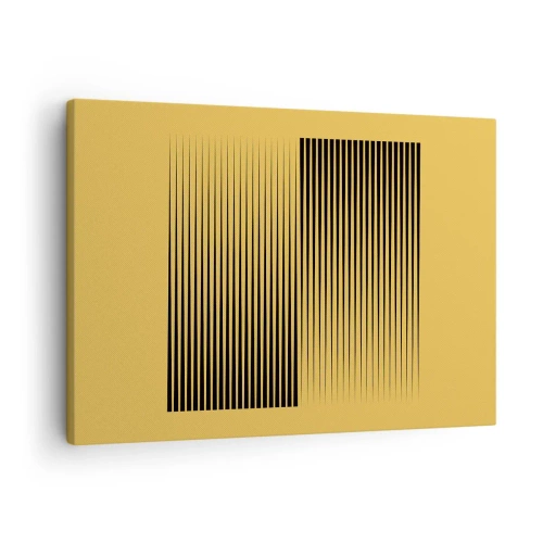 Bild auf Leinwand - Leinwandbild - Vertikale schwarze Linien auf gelbem Hintergrund - 70x50cm - Quadratur der Gegensätze - Moderne Wanddekoration für Wohnzimmer und Schlafzimmer ARTTOR