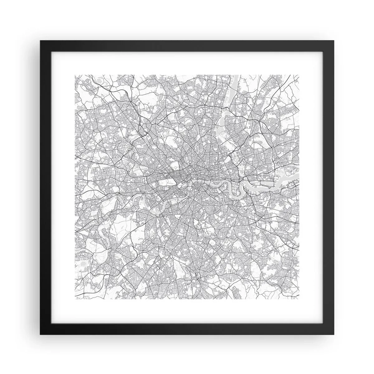 Poster in einem schwarzem Rahmen - Karte des Labyrinths von London - 40x40 cm