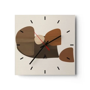 Wanduhr - Glasuhr - Abstrakte Komposition in Braun- und Beigetönen - 30x30cm - Komposition in Bronze - Moderne Wanddekoration für Wohnzimmer und Schlafzimmer ARTTOR