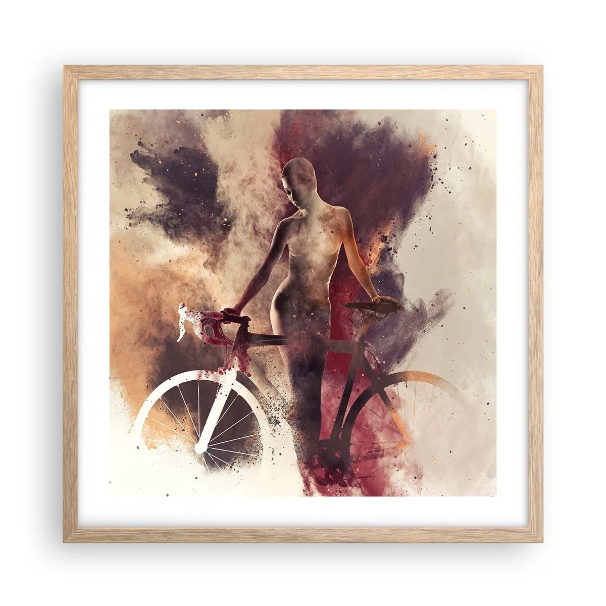 Poster in einem Rahmen aus heller Eiche - Eine Fahrradseele in Marmorformen - 50x50 cm