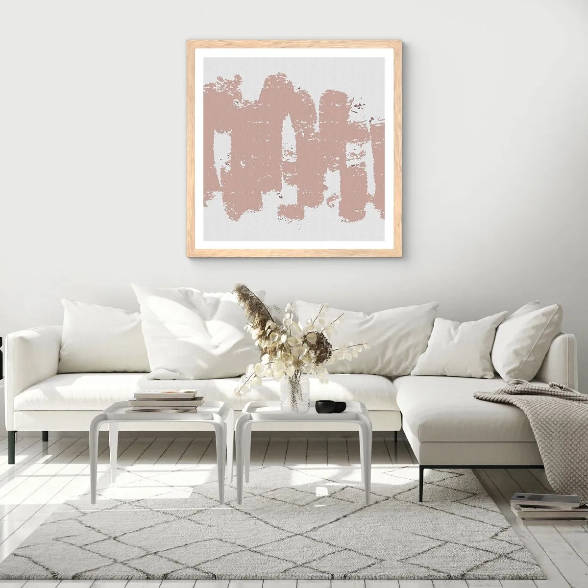 Poster in einem Rahmen aus heller Eiche - Abstraktion in zartem Rosa - 60x60 cm