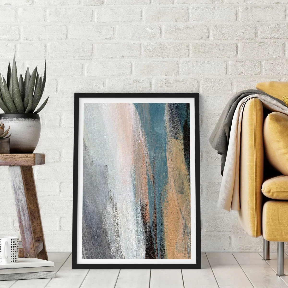 Poster in einem schwarzem Rahmen - Abstraktion: nördliche Landschaft - 40x50 cm