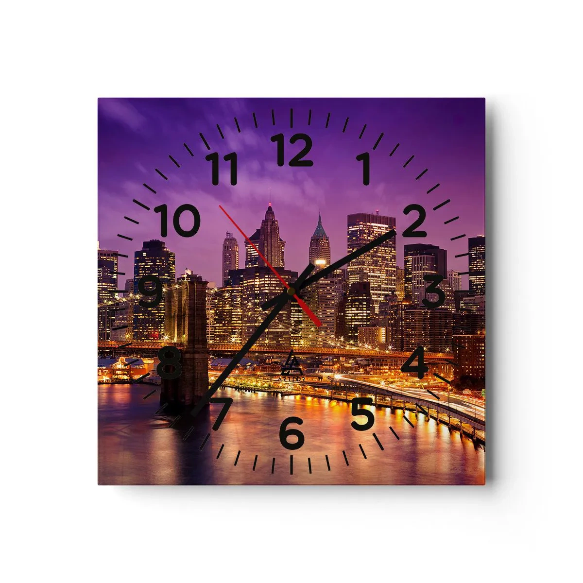 Wanduhr - Glasuhr - Violett-goldenes Manhathann - 30x30 cm