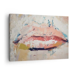 Bild auf Leinwand - Leinwandbild - Eine abstrakte Komposition, die die Lippen einer Frau in Pastellfarben darstellt. - 70x50cm - Es weckt die Sinne - Moderne Wanddekoration für Wohnzimmer und Schlafzimmer ARTTOR