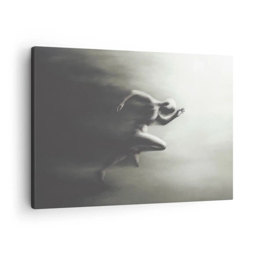 Bild auf Leinwand - Leinwandbild - Eine schwarz-weiße Silhouette einer laufenden Figur in einem dynamischen und surrealen Stil. - 70x50cm - Unwiderstehlich - Moderne Wanddekoration für Wohnzimmer und Schlafzimmer ARTTOR
