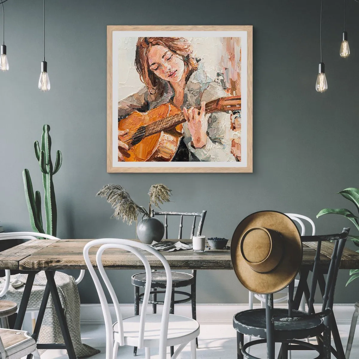 Poster in einem Rahmen aus heller Eiche - Konzert für Gitarre und Mädchenherz - 30x30 cm