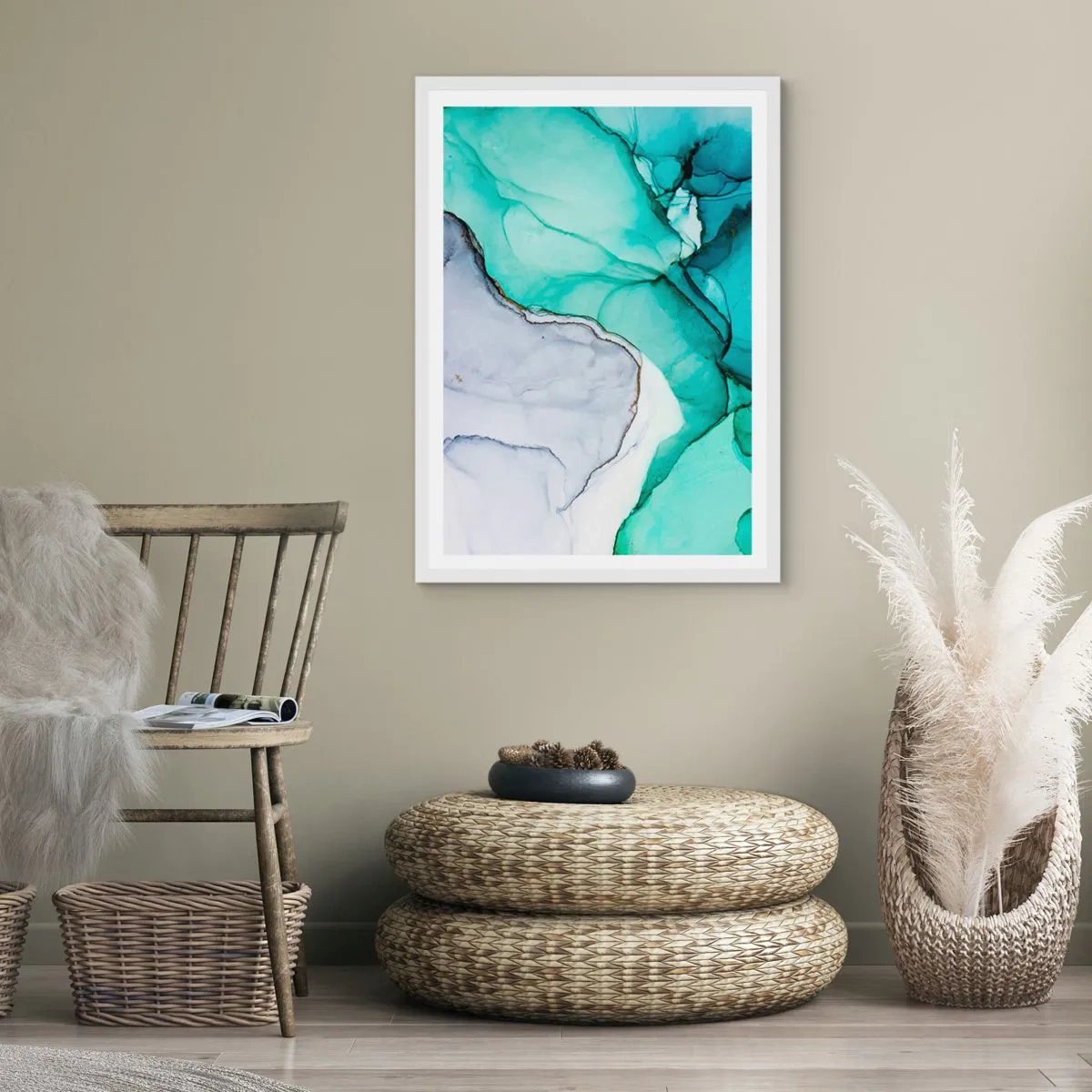 Poster in einem weißen Rahmen - Eine Studie in Türkis - 70x100 cm