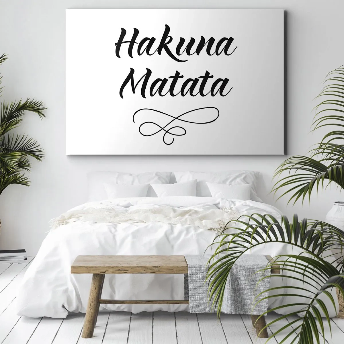 Bild auf Leinwand - Leinwandbild - Hakuna Matata-Zitat in eleganter Schriftart auf weißem Hintergrund - 120x80cm - Bester Ratschlag - Moderne Wanddekoration für Wohnzimmer und Schlafzimmer ARTTOR
