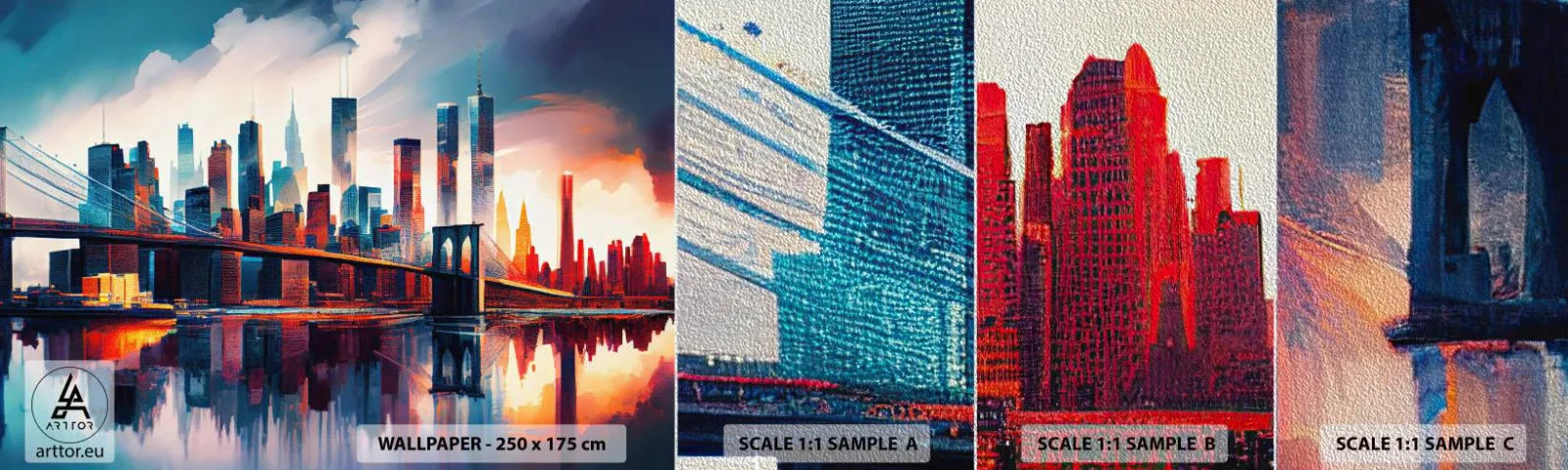 Fototapeten Muster Premium Sand - Traumhaftes New York - Stadt, Brücke, Die Architektur - 100x30 cm