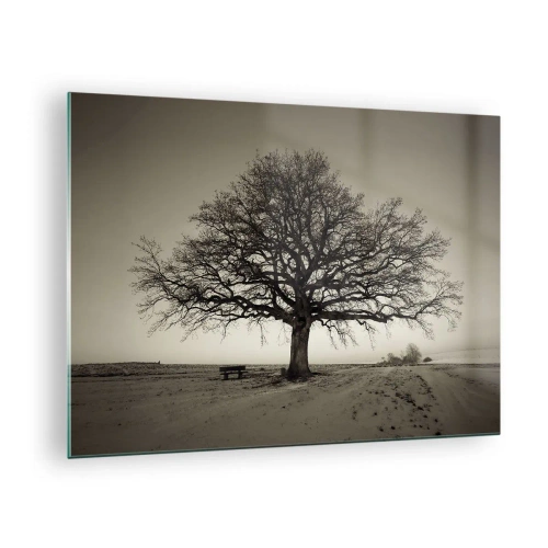 Glasbild - Bild auf glas - Ein einsamer Baum in einer monochromen Landschaft - 70x50cm - Von hier zu Ewigkeit - Moderne Wanddekoration für Wohnzimmer und Schlafzimmer ARTTOR