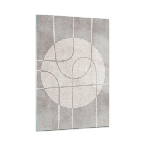 Glasbild - Bild auf glas - Beige Linien und Kreise bilden eine geometrische Komposition - 50x70cm - Kreisförmig und geradeaus - Moderne Wanddekoration für Wohnzimmer und Schlafzimmer ARTTOR