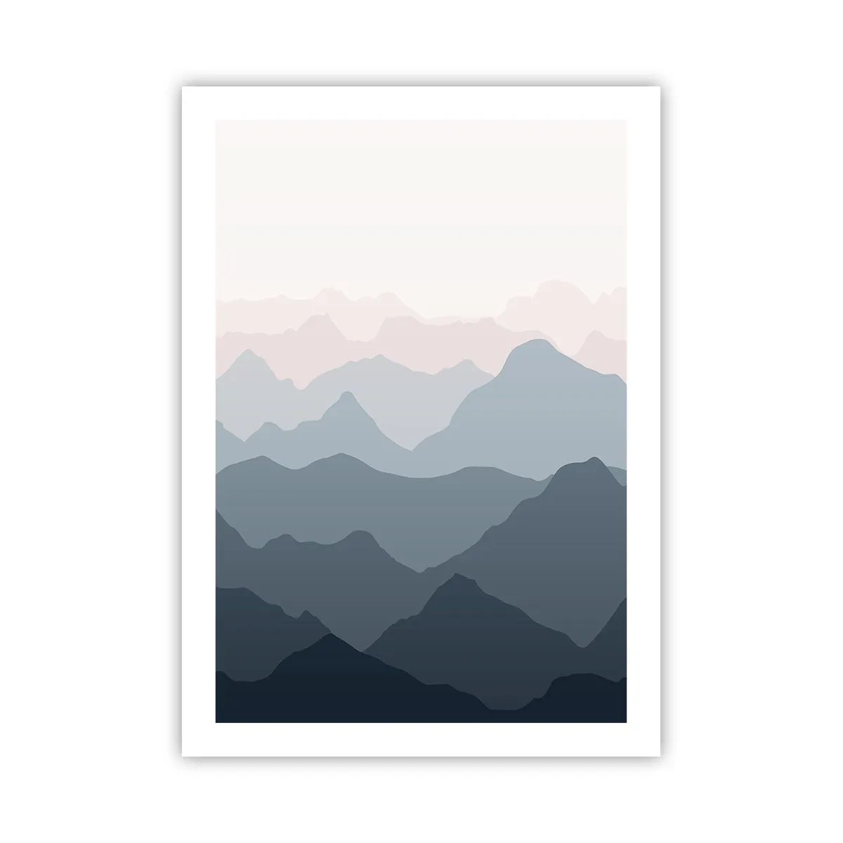 Poster - Geschichtete Bergketten in Blau- und Grautönen - 50x70cm - Wellen der Berge - Moderne Wanddekoration für Wohnzimmer und Schlafzimmer ARTTOR