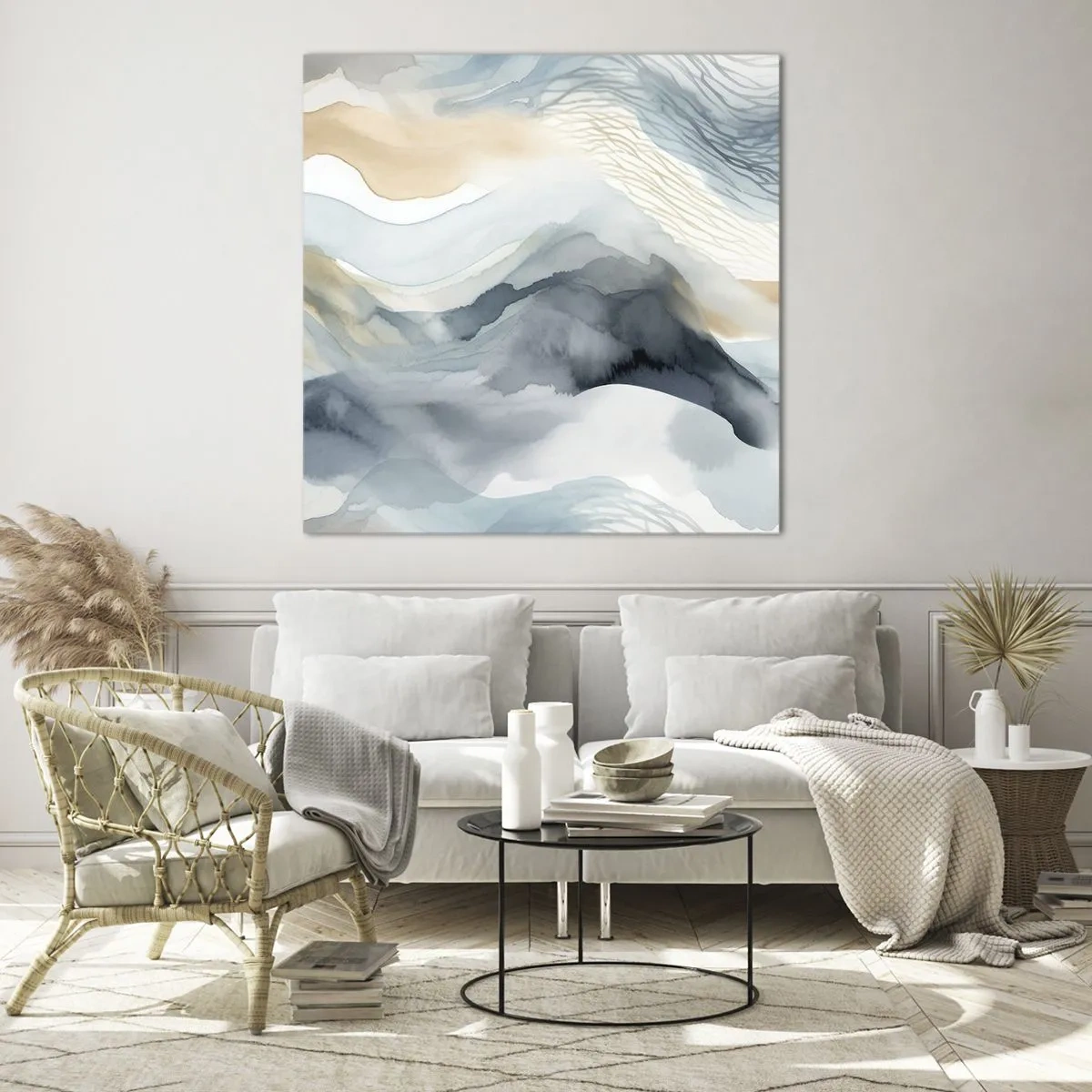 Glasbild - Bild auf glas - Verschneite und neblige Abstraktion - 50x50 cm