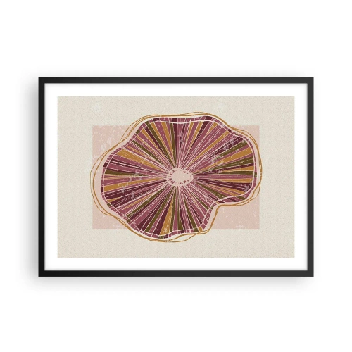 Poster in einem schwarzem Rahmen - Abstraktes Baumscheibenmuster in Rosatönen - 70x50cm - Strahlende Abstraktion - Moderne Wanddekoration für Wohnzimmer und Schlafzimmer ARTTOR