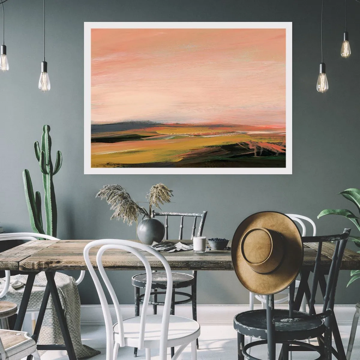 Poster - Eine Landschaft in Rosa- und Goldtönen - 100x70cm - In Rosatönen - Moderne Wanddekoration für Wohnzimmer und Schlafzimmer ARTTOR