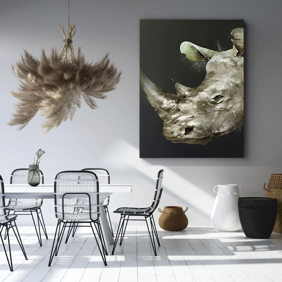 Bild auf Leinwand - Leinwandbild - Porträt eines Nashorns in künstlerischer Form - 80x120cm - Eine wahrhaft männliche Stärke - Moderne Wanddekoration für Wohnzimmer und Schlafzimmer ARTTOR