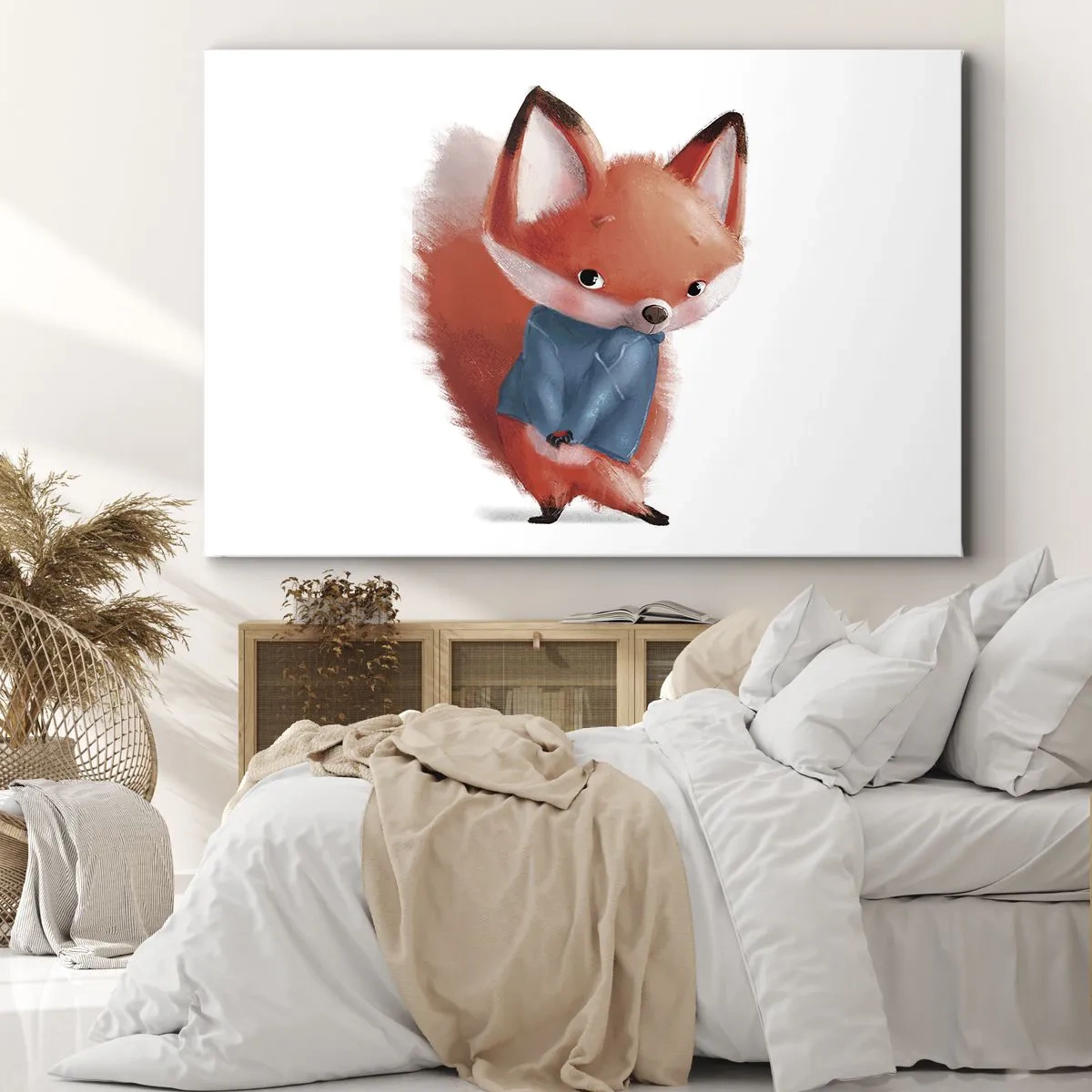 Bild auf Leinwand - Leinwandbild - Ein süßer Fuchs im blauen Anzug - 100x70cm - Steht mir das gut? - Moderne Wanddekoration für Wohnzimmer und Schlafzimmer ARTTOR