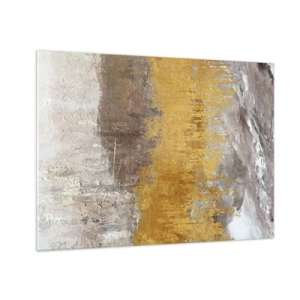Glasbild - Bild auf glas - Goldene und erdige Strukturen erzeugen eine dynamische Abstraktion - 70x50cm - Goldene Explosion - Moderne Wanddekoration für Wohnzimmer und Schlafzimmer ARTTOR