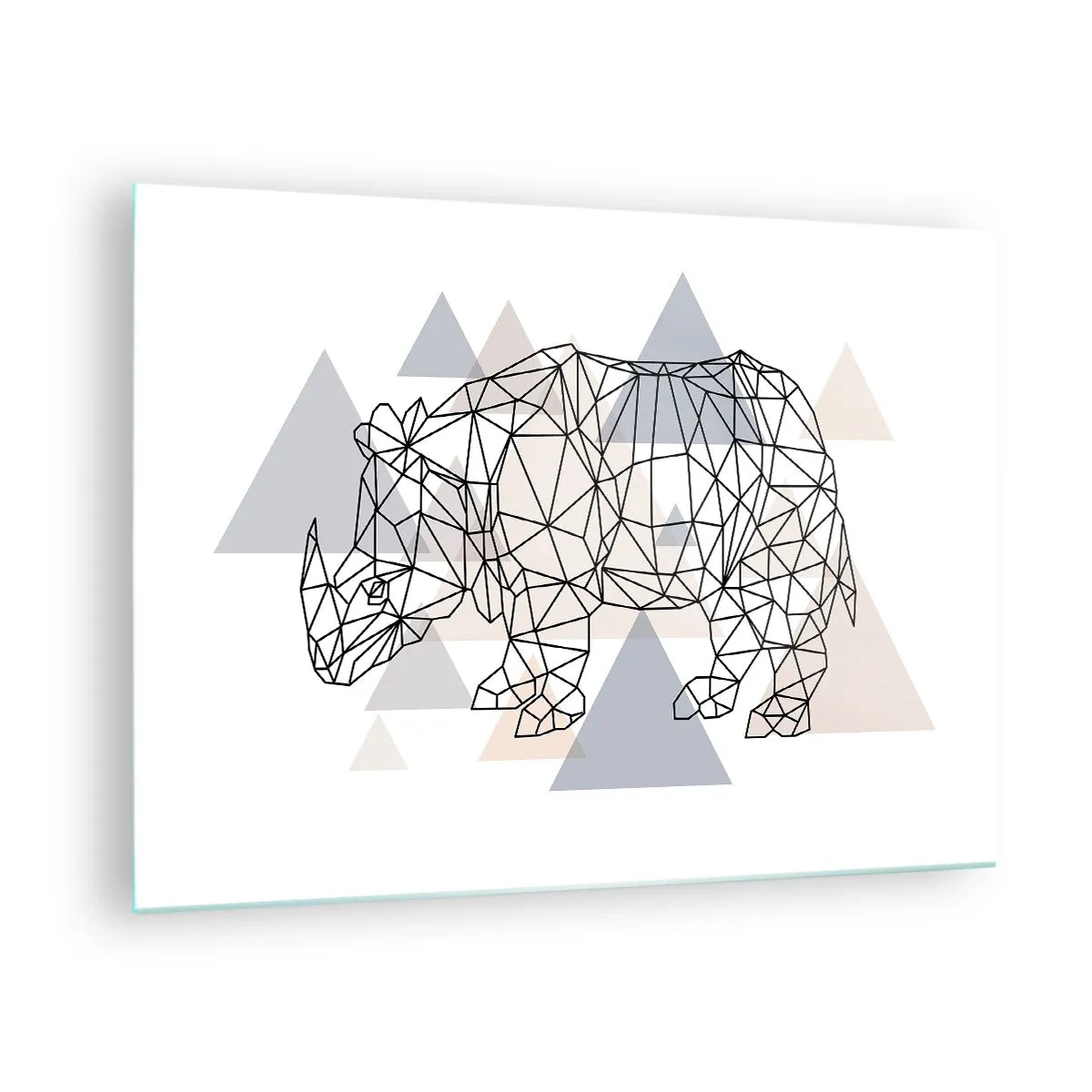 Glasbild - Bild auf glas - Geometrische Zeichnung eines Nashorns auf hellem Hintergrund - 70x50cm - Struktur der Stärke - Moderne Wanddekoration für Wohnzimmer und Schlafzimmer ARTTOR