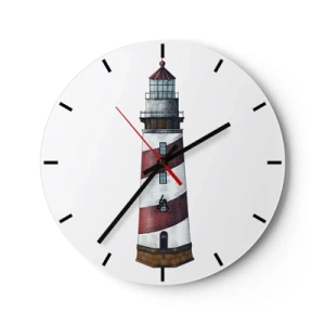 Wanduhr - Glasuhr - Ein Leuchtturm mit roten und weißen Streifen auf weißem Hintergrund - 30x30cm - Immer auf der Hut - Moderne Wanddekoration für Wohnzimmer, Küche und Schlafzimmer ARTTOR