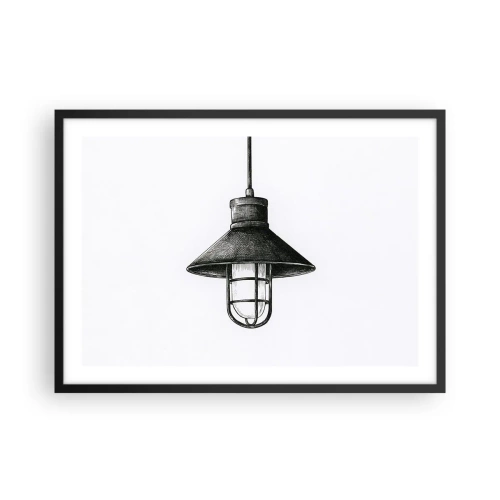 Poster in einem schwarzem Rahmen - Zeichnung einer Retro-Hängelampe auf weißem Hintergrund - 70x50cm - Wie vor Jahren… - Moderne Wanddekoration für Wohnzimmer und Schlafzimmer ARTTOR