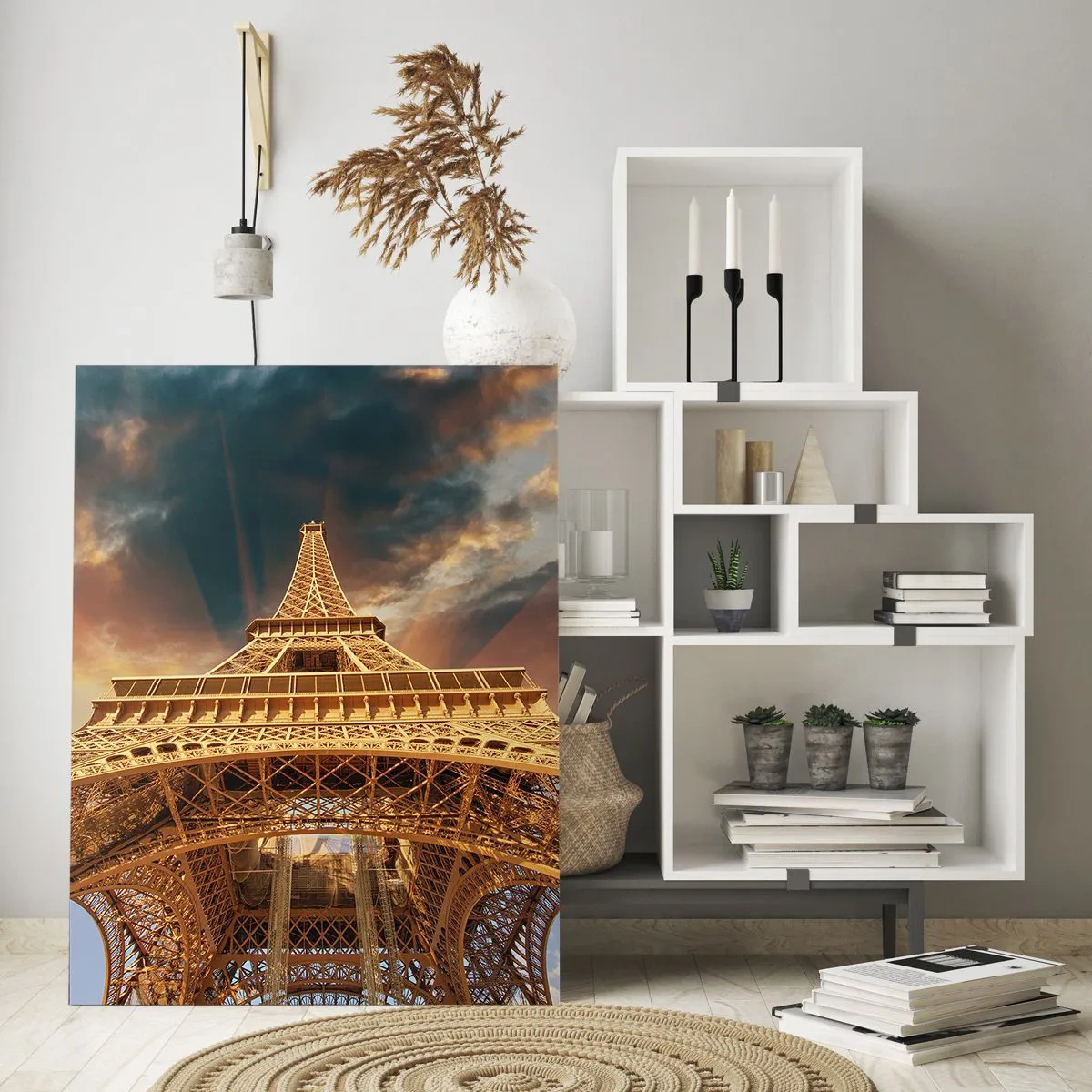 Glasbild - Bild auf glas - Der Eiffelturm aus der Froschperspektive - 50x70cm - Wie die Menschheit den Himmel erreichte - Moderne Wanddekoration für Wohnzimmer und Schlafzimmer ARTTOR