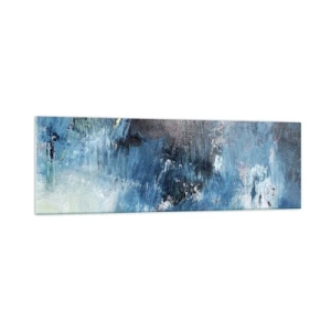 Glasbild - Bild auf glas - Abstrakte Pinselstriche in Blautönen - 160x50cm - Rhapsodie in Blau - Moderne Wanddekoration für Wohnzimmer und Schlafzimmer ARTTOR