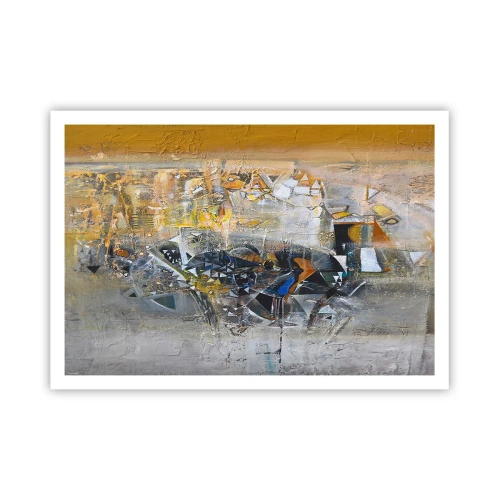 Poster - Abstraktion mit dominanten Gelb- und Grautönen - 100x70cm - Alles wird gut - Moderne Wanddekoration für Wohnzimmer und Schlafzimmer ARTTOR